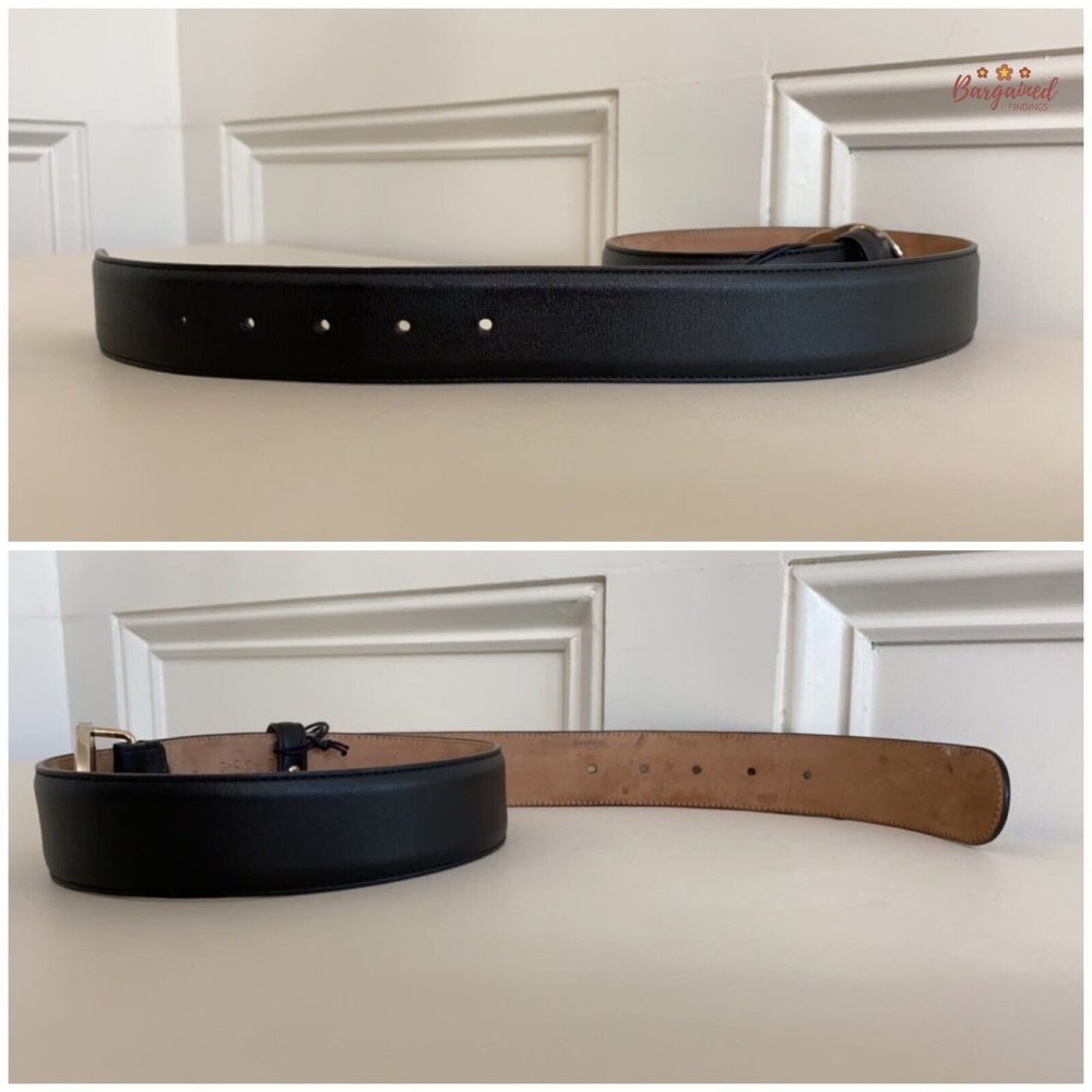 Authentic Gucci Black Calfskin Leather Silver Interlocking G Buckle Belt 75/30 - Picture 11 of 13